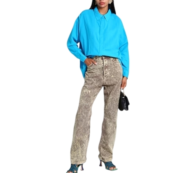 TOPSHOP Women's Button Front Shirt Cotton Blue Oversized Size 8 - Picture 6 of 12